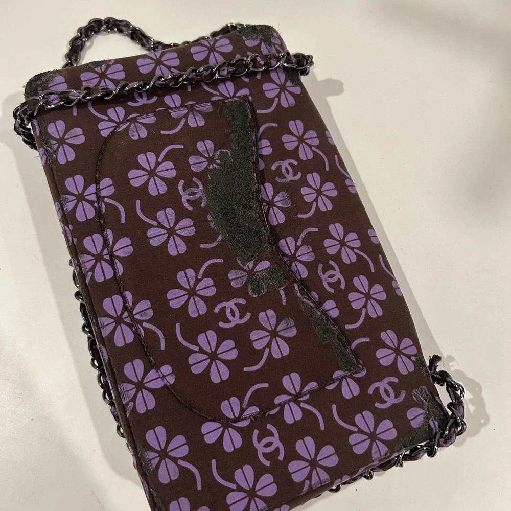 CHANEL Brown and Purple Floral CC Turnlock Crossbody Bag